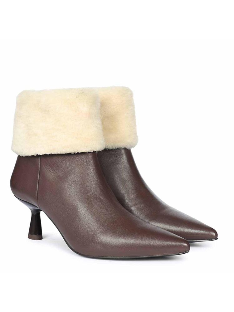 Saint G Women Fur Cuff Brown Leather Casual Boots-picture-18