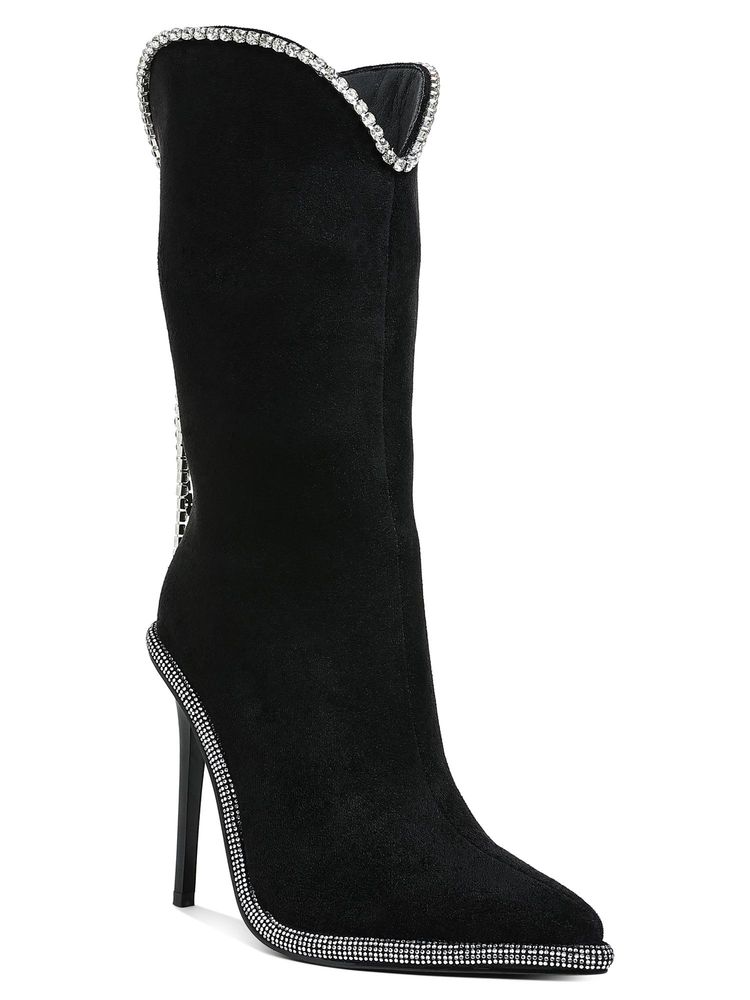 London Rag Black Diamante Chain Detail Calf Casual Boots-image-17