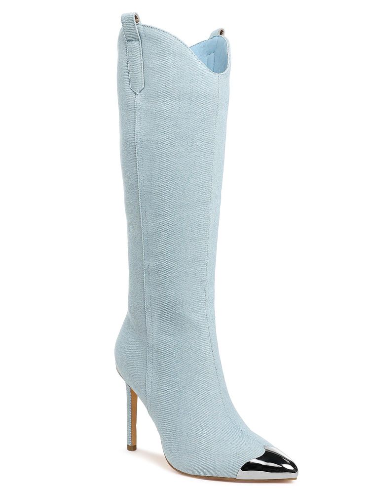 London Rag Blue Metallic Cap Toe Denim Casual Boots-image-31