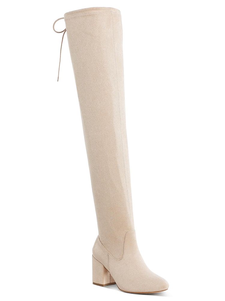 London Rag Women Beige Minimal Drawstring Detail Knee-High Casual Boots-image-30