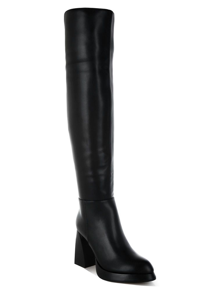 London Rag Black Faux Leather Knee-High Casual Boots-image-43