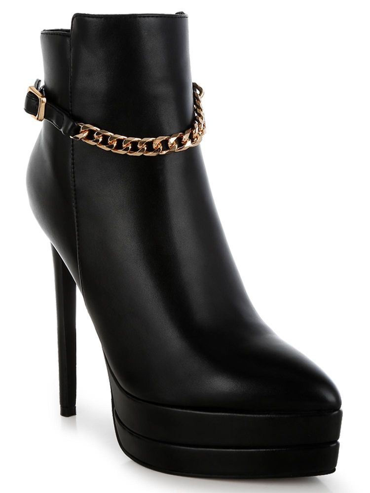 London Rag Black Metallic Chain Detail Casual Boots-image-13