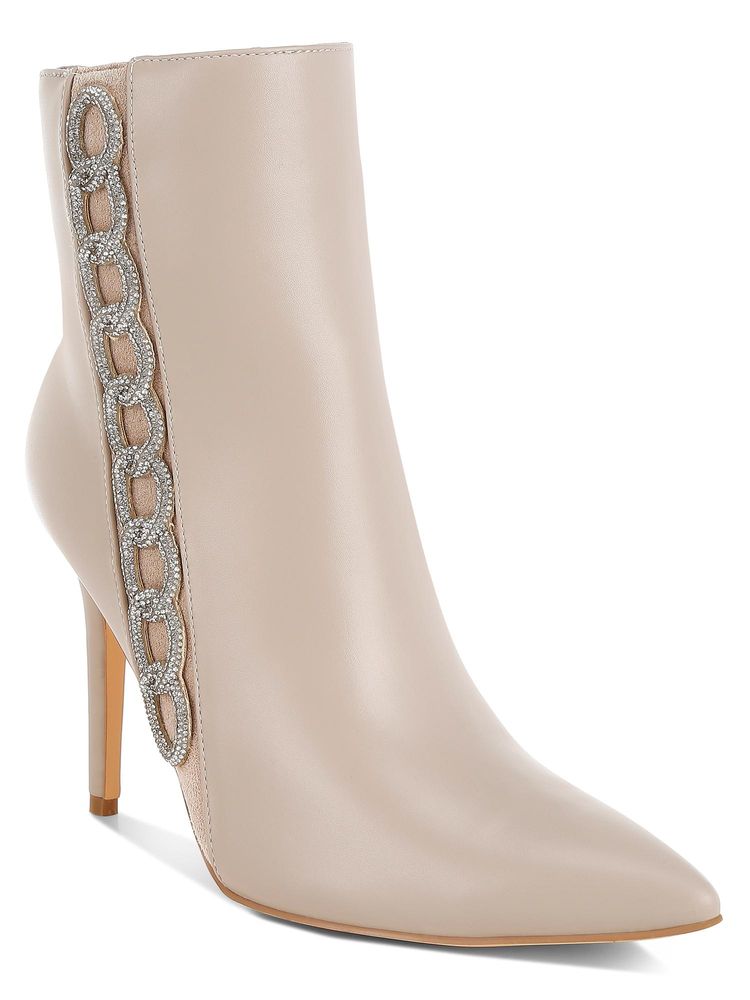 London Rag Beige Rhinestones Chain Detail Casual Boots-image-26