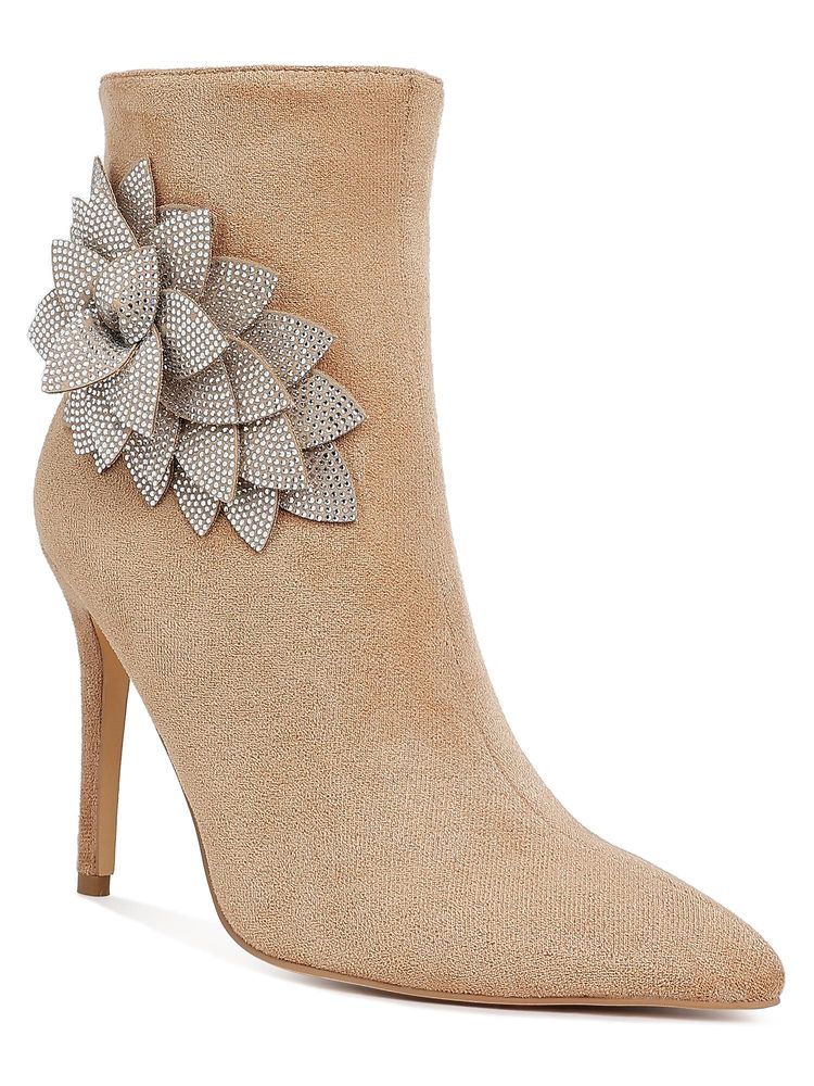 London Rag Beige Rhinestones Petal Detail Casual Boots-image-24