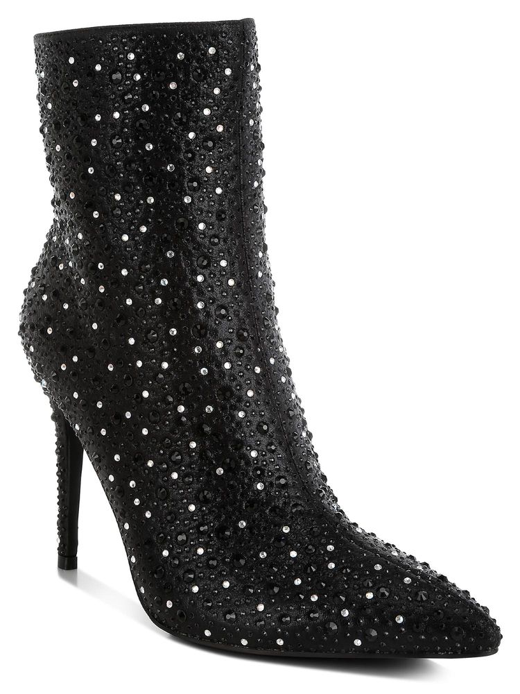 London Rag Black Rhinestones Embellished Stiletto Casual Boots-image-7