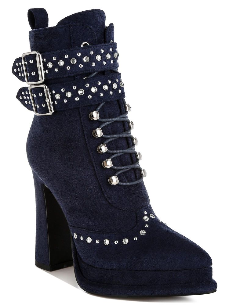 London Rag Navy Blue Harness Detail Lace Up Casual Boots-image-7