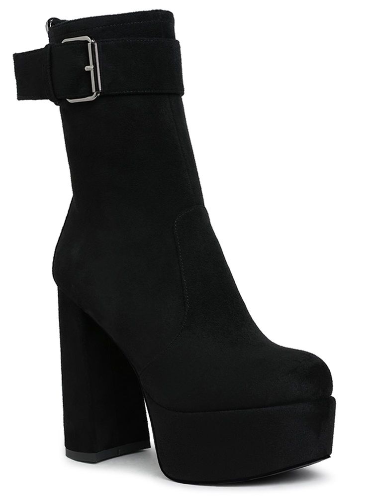 London Rag Black Flared Block Heel Mid-Calf Casual Boots-image-22