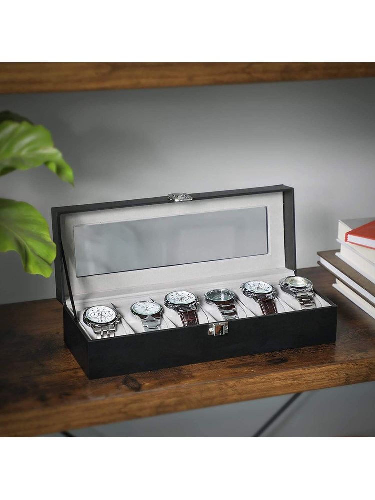Awestuffs Watch Box for Men and Women, 6 Slot Watch Display Case Watch Box Organizer-picture-29