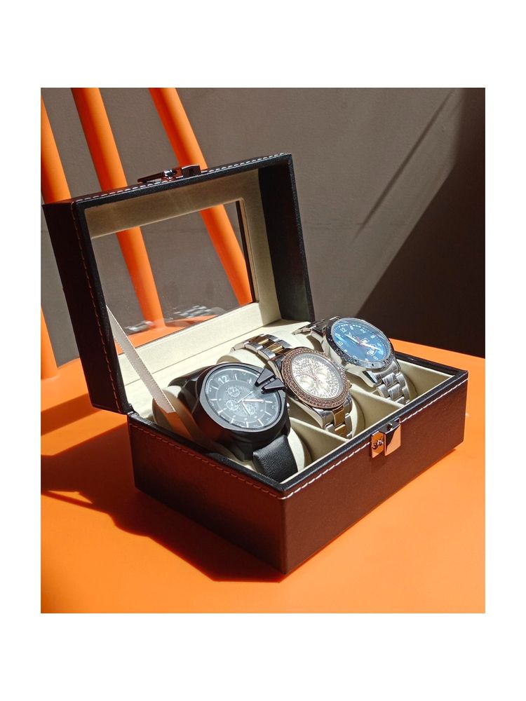 Awestuffs Watch Box for Men and Women, 3 Slot Watch Display Case Watch Box Organizer-image-10