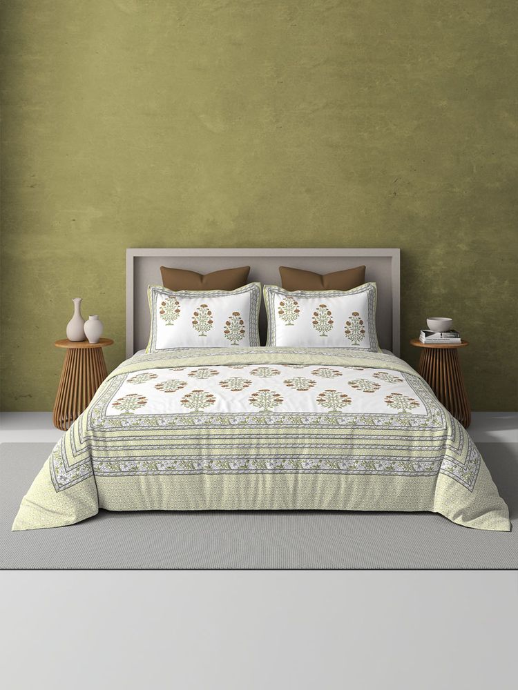 BELIHODE Green 250TC Pure Cotton Jaipuri Block Print Bedsheet (Single)-image-6