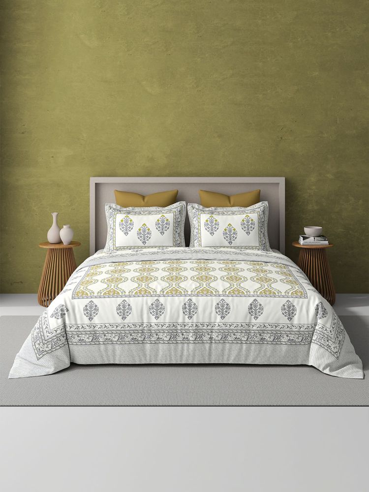 BELIHODE Green 250TC Pure Cotton Jaipuri Block Print Bedsheet (Single)-image-23