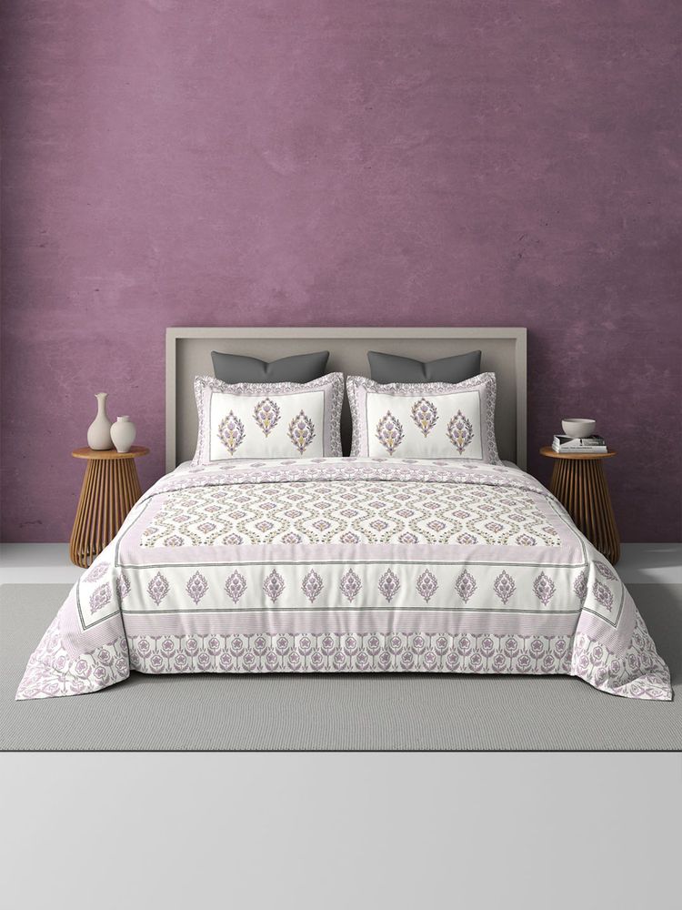 BELIHODE Pink 250TC Pure Cotton Jaipuri Block Print Bedsheet (Single)-image-21