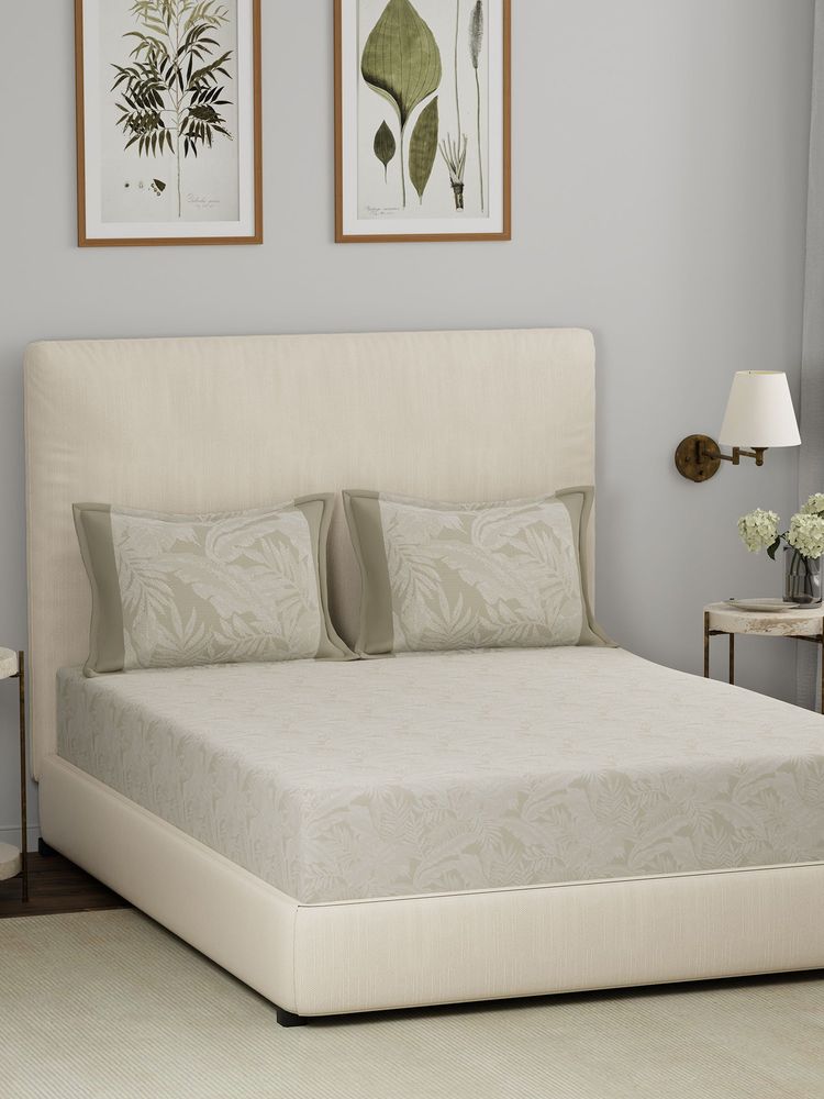 Maspar Green 300TC Cotton Floral Print Bedsheet with 2 Pillow Covers (King)