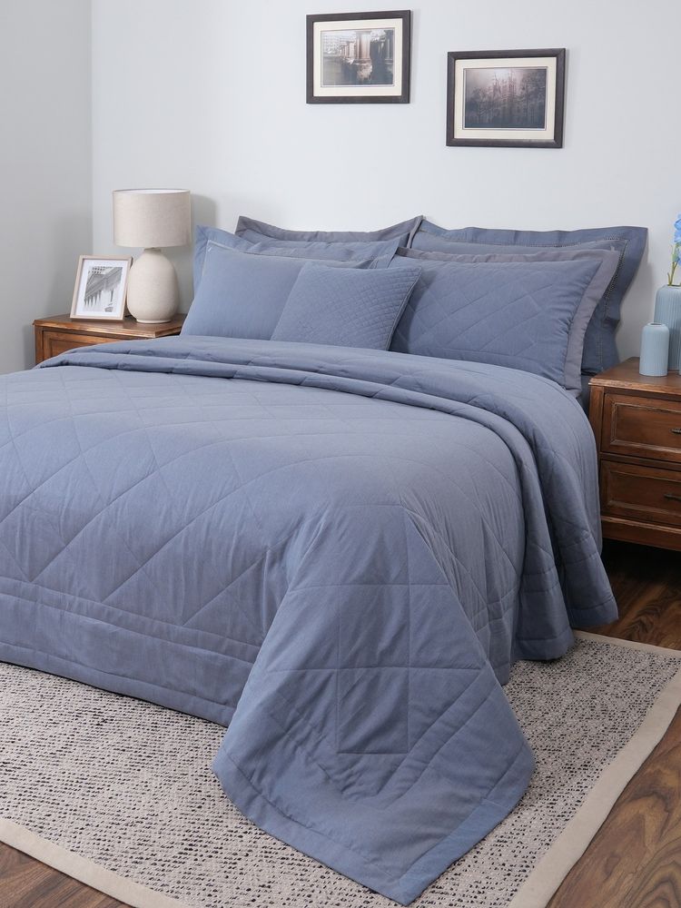 Maspar Blue Cotton 8-Piece Quilt Bedding Set (Double)-image-18