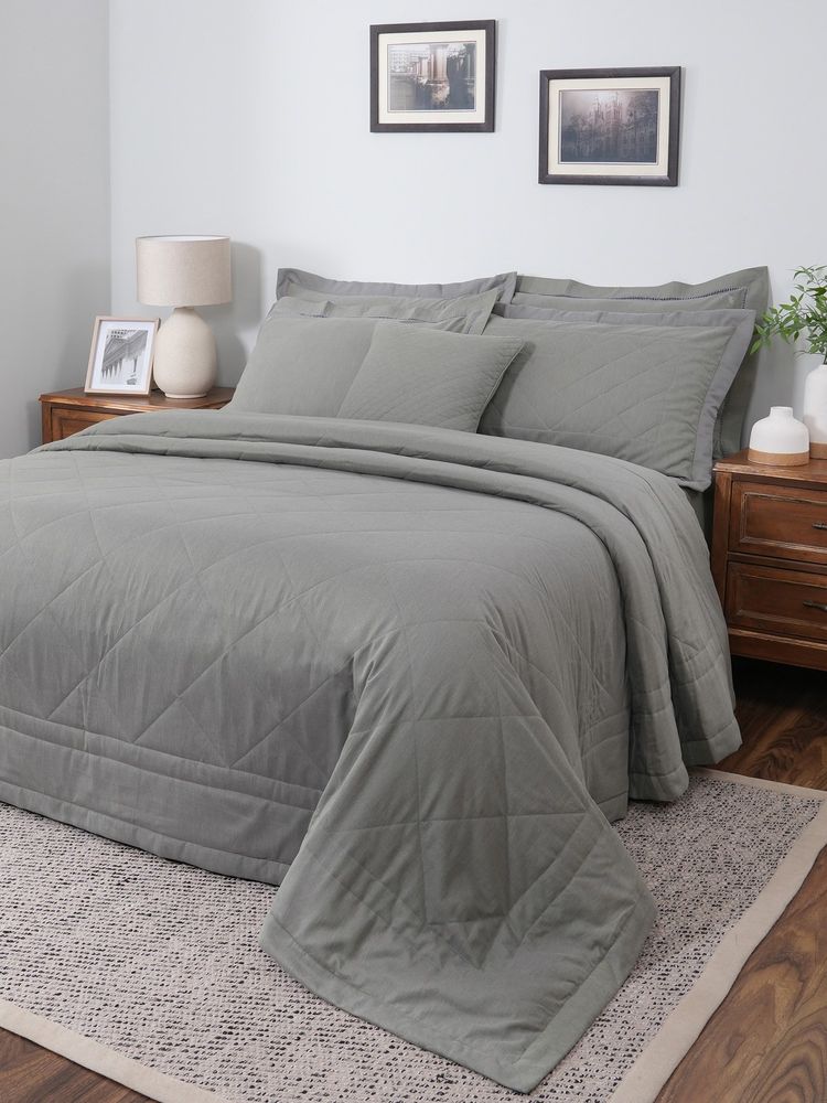 Maspar Grey Cotton 8-Piece Quilt Bedding Set (Double)-image-11