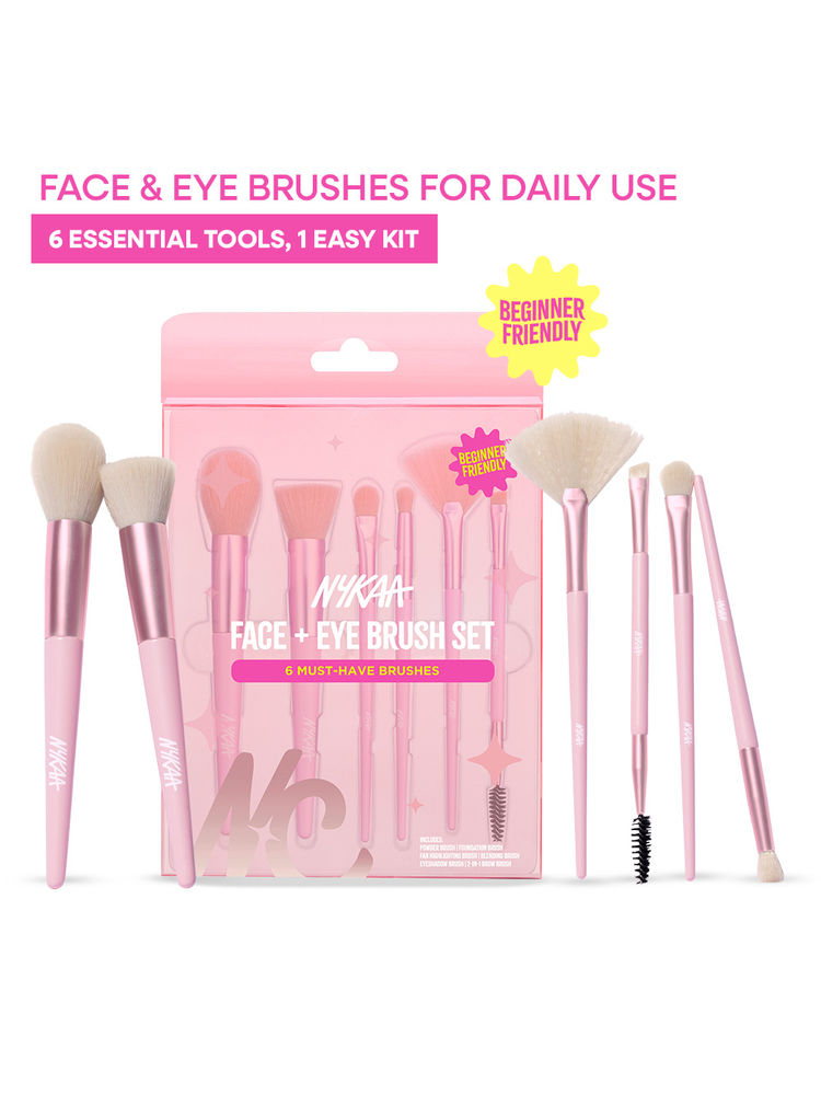 Nykaa Face & Eye Brush Set – Soft Bristles For Flawless Application - Begginer Friendly - 6Pcs
