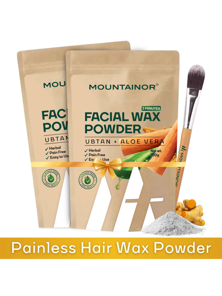 Mountainor Facial Hair Removal Wax Powder with Turmeric & Aloevera Painless Herbal - Pack of 2