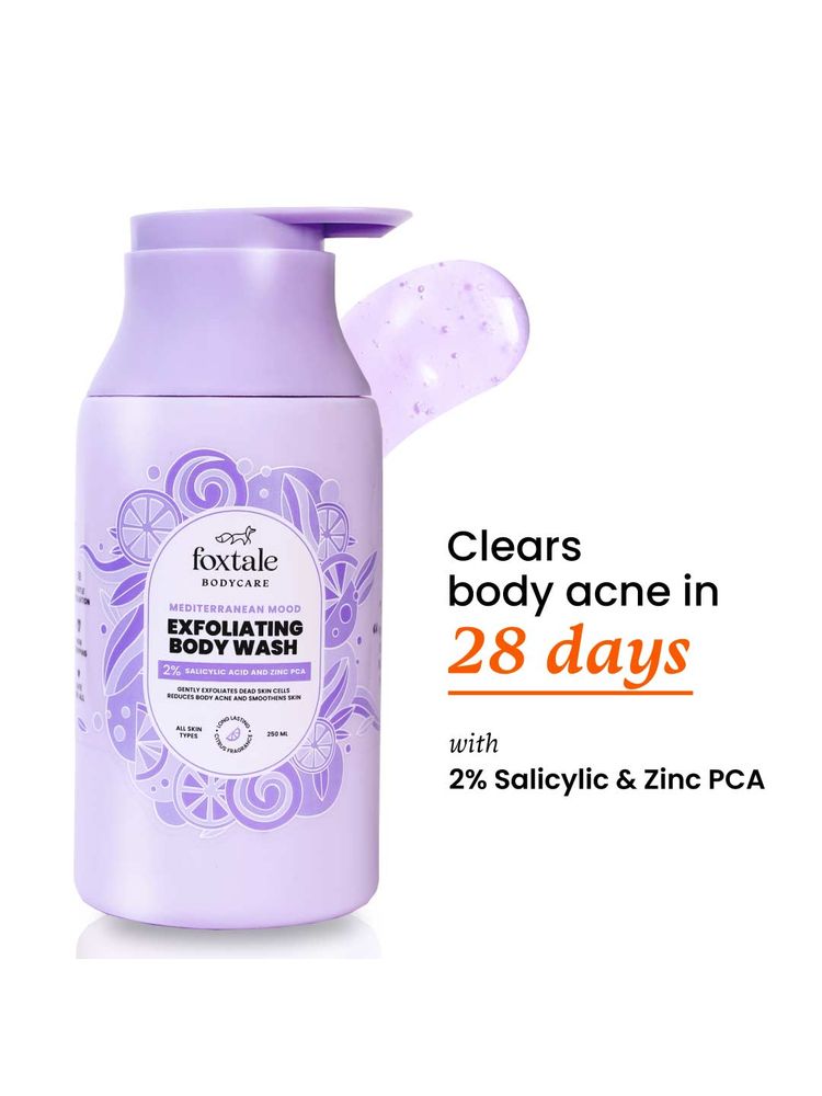 Foxtale Exfoliating Body Wash 2% Salicylic Acid & Zinc PCA, Reduces Body Acne & Smoothens Skin