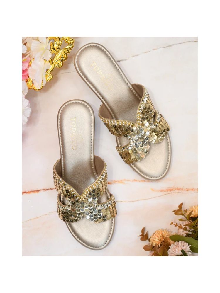Toprico Rani Mahal Beads Embroidered Gold Heels-picture-27
