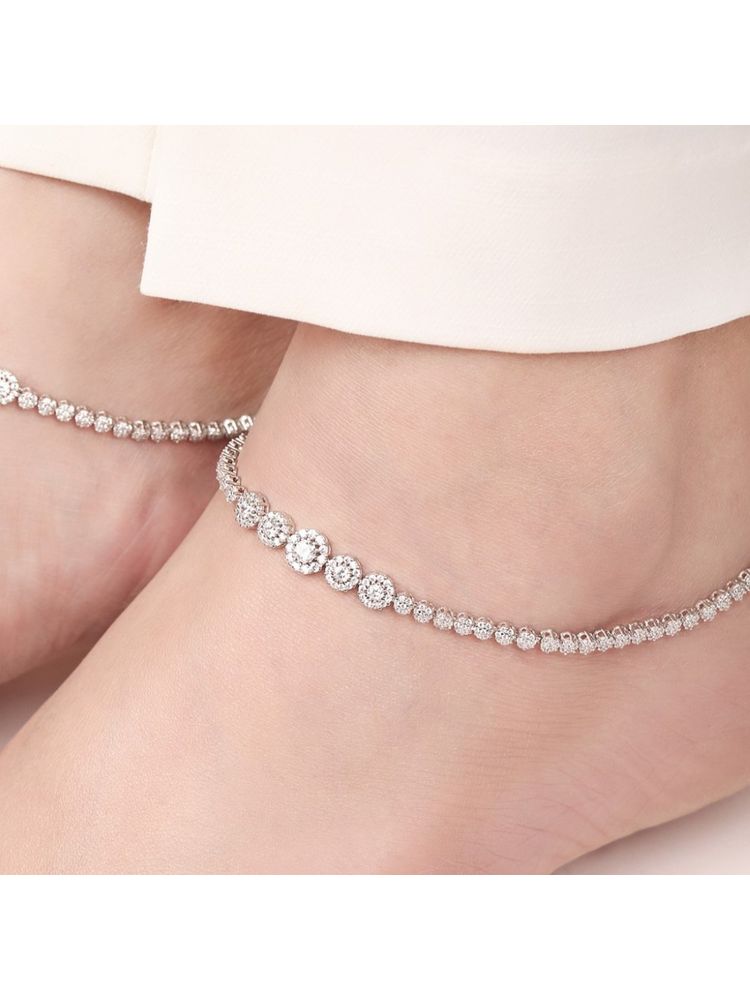 Zavya Glimmering Fusion Floral CZ Rhodium Plated 925 Sterling Silver Anklet- Pair-picture-28