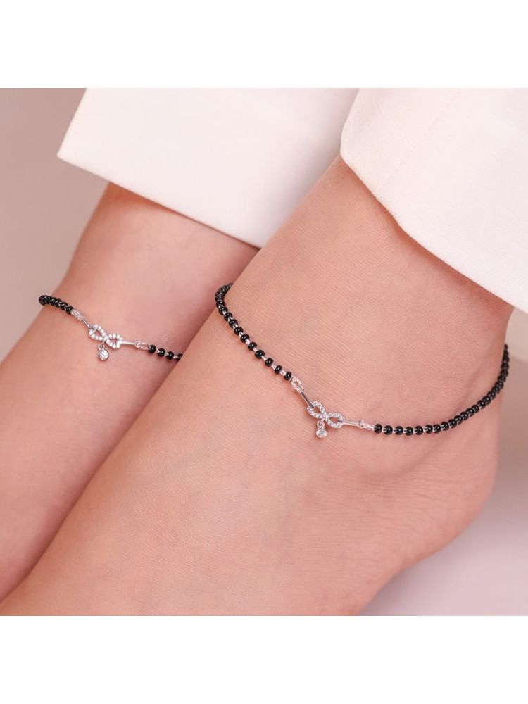 Zavya Radiant Charm Rhodium-Plated 925 Sterling Silver Anklet with Beaded Chain- Pair-picture-45