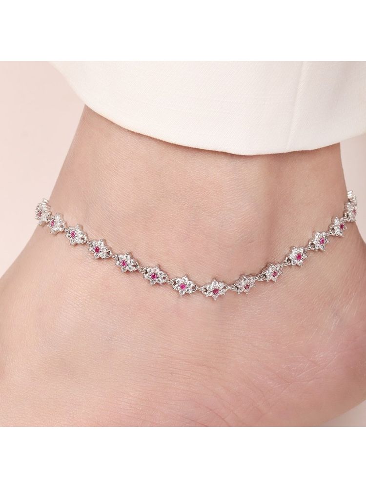 Zavya Floral Radiance Rhodium-Plated 925 Sterling Silver Anklet-picture-16