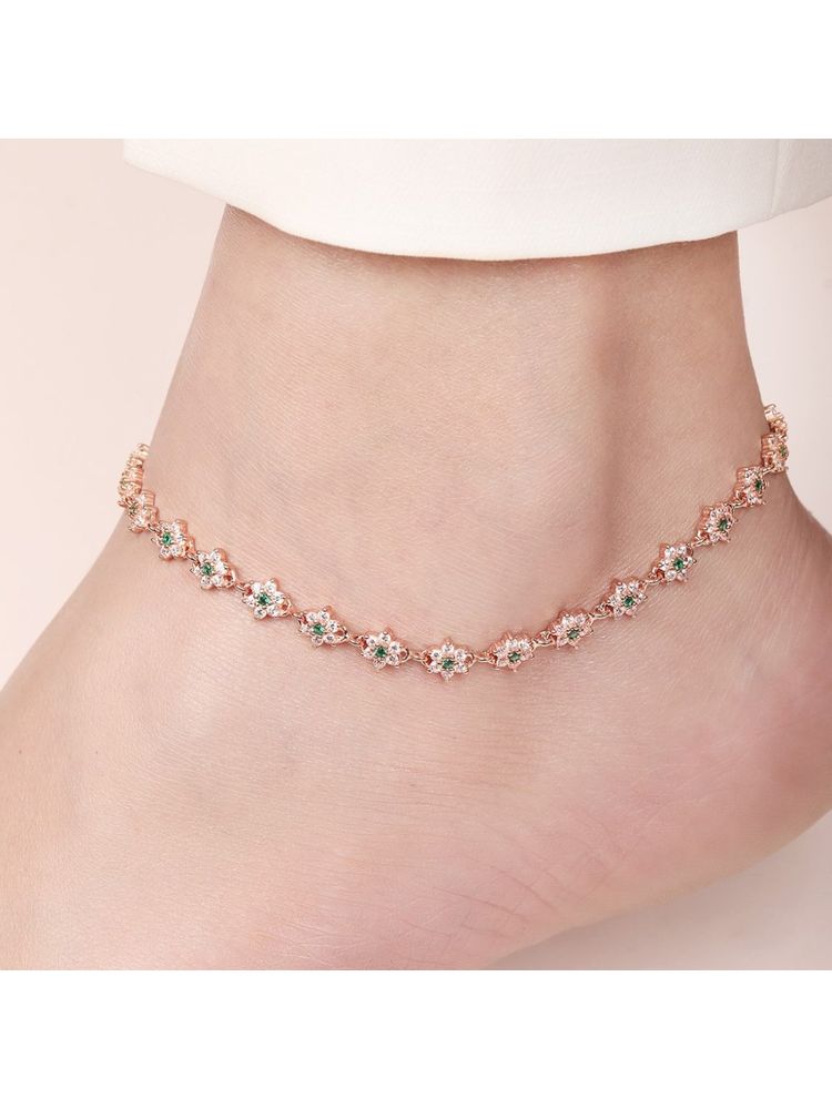 Zavya Blooms of Elegance Rose Gold-Plated 925 Sterling Silver Anklet-image-6