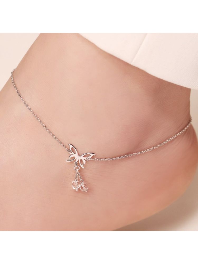 Zavya Fluttering Butterfly Dreams Rhodium-Plated 925 Sterling Silver Anklet-picture-13