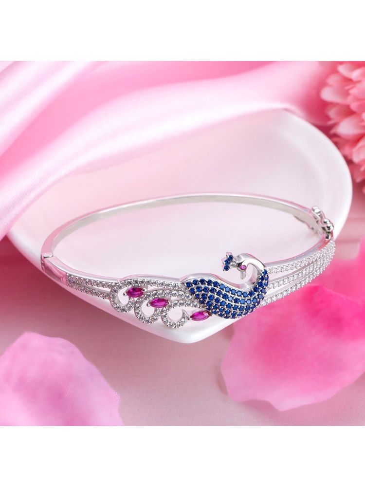Zavya Regal Plumage Rhodium-Plated 925 Sterling Silver Peacock Kada-picture-22