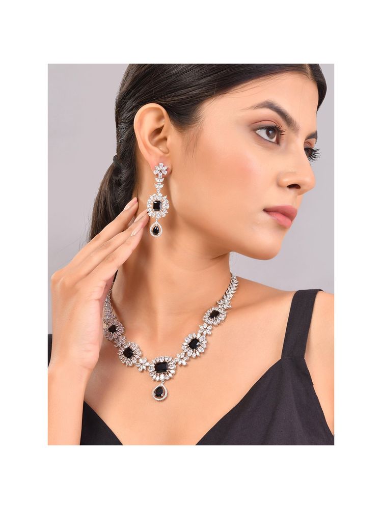 Voylla Sparkling Elegance Luminous Black American Diamond Necklace Set-picture-11