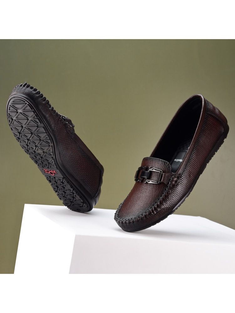 Zoom Shoes Women Brown Genuine Leather Slip-On Loafers-image-16