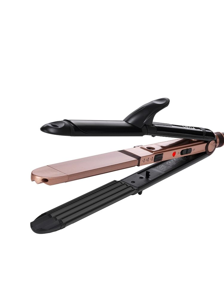 VEGA 3 in 1 Keratin Hair Styler- Straightener, Curler and Crimper for Women, Rose Gold, (VHSCC-03)