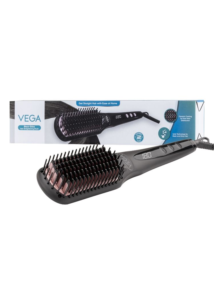 VEGA Black Shine Hair Straightener Brush for Women with 16 Temperature Settings, (VHSB-04)