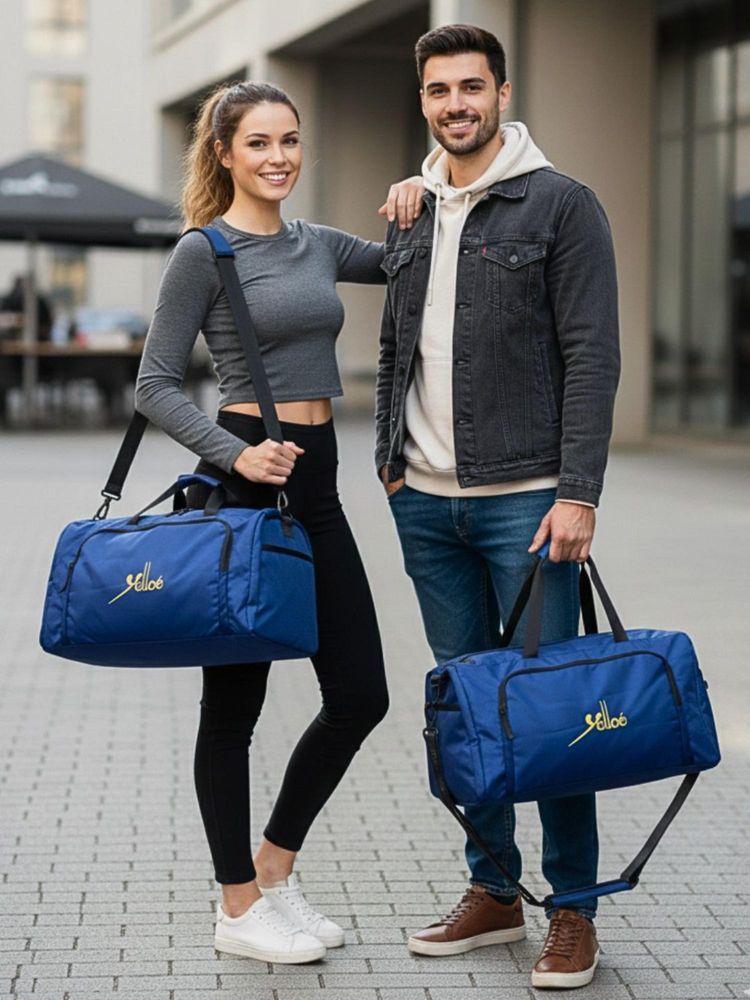 Yelloe Unisex Solid Blue Duffle Bag With Detachable Strap (L)-picture-30
