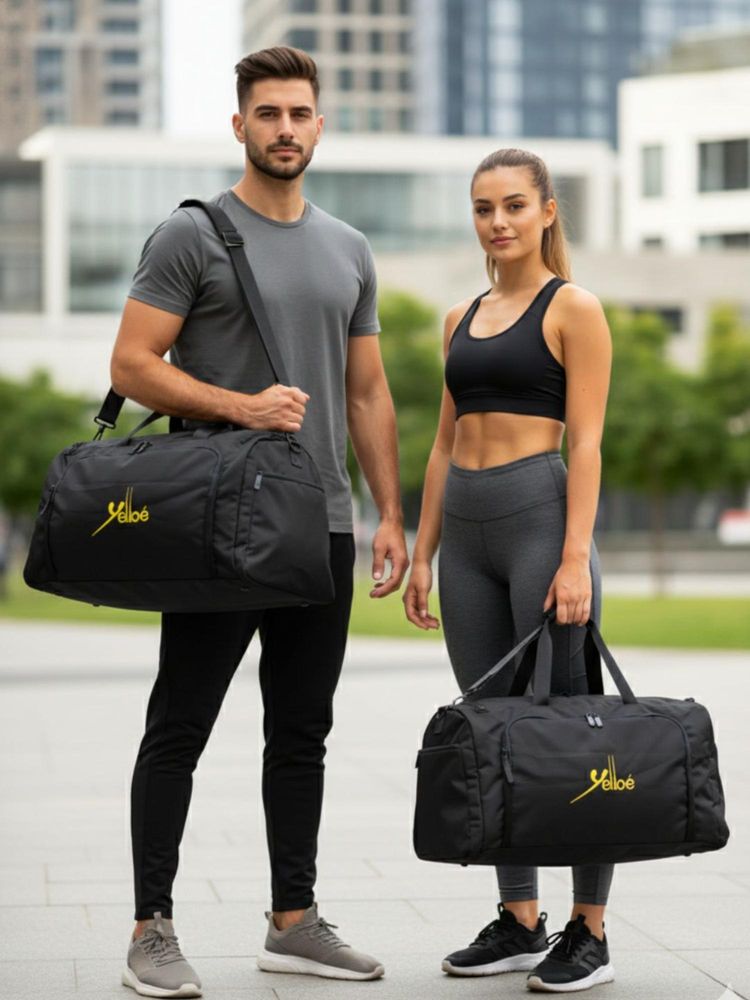 Yelloe Unisex Solid Black Duffle Bag With Detachable Strap (L)-picture-18