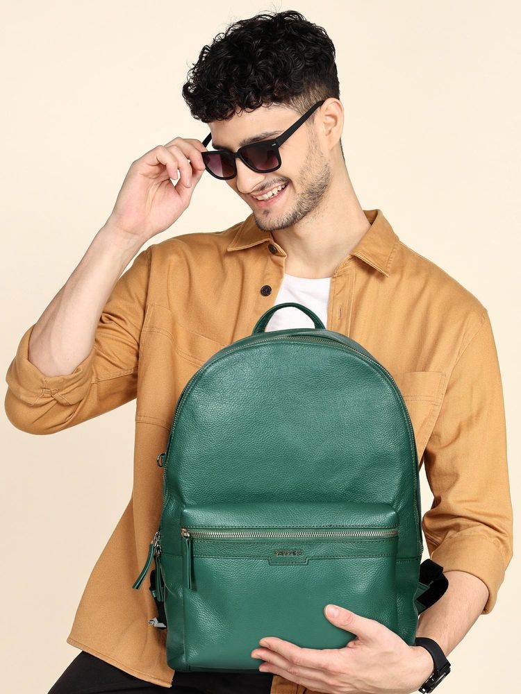 Sassora Premium Leather Laptop Backpack - Green (L)-picture-28