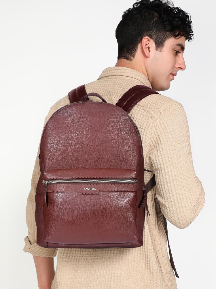 Sassora Premium Leather Laptop Backpack - Brown (L)-picture-10