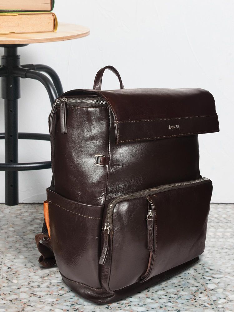Sassora Genuine Leather Anti-Theft Laptop Backpack - Brown (L)-picture-19