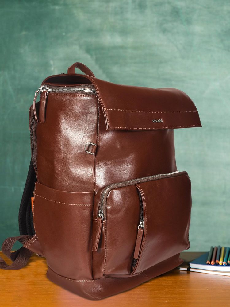 Sassora Genuine Leather Anti-Theft Laptop Backpack - Tan (L)-picture-19
