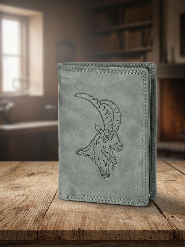 Sassora Men's RFID Blocking Leather Embossed Animal Design Wallet - Grey (L)-picture-17