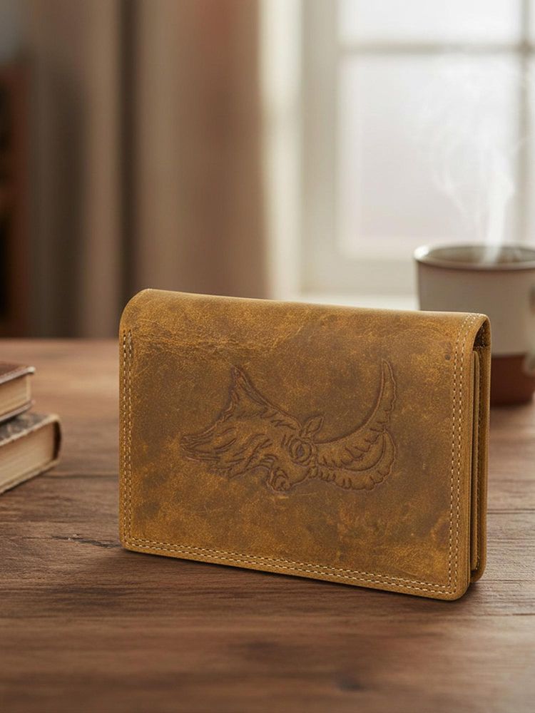 Sassora Men's RFID Blocking Leather Embossed Animal Design Wallet - Tan (L)-picture-12