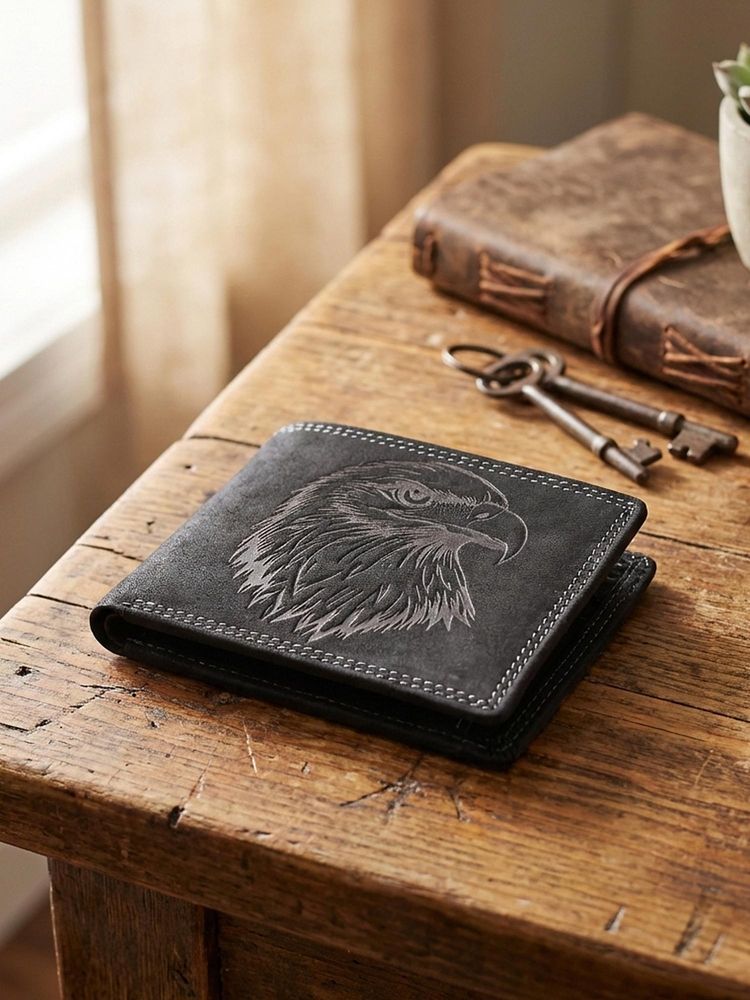 Sassora Leather RFID Blocking Embossed Eagle Design Wallet - Black (L)-image-15