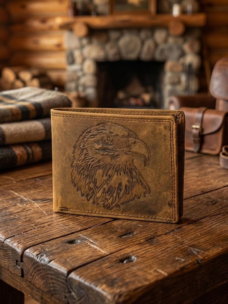 Sassora Leather RFID Blocking Embossed Eagle Design Wallet - Tan (L)-picture-14