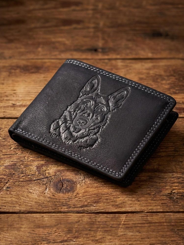 Sassora Leather RFID Blocking Embossed Wolf Design Bifold Wallet - Black (L)-picture-27