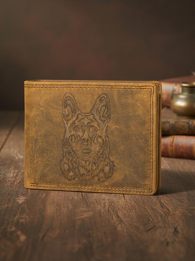 Sassora Leather RFID Blocking Embossed Wolf Design Bifold Wallet - Tan (L)-picture-16