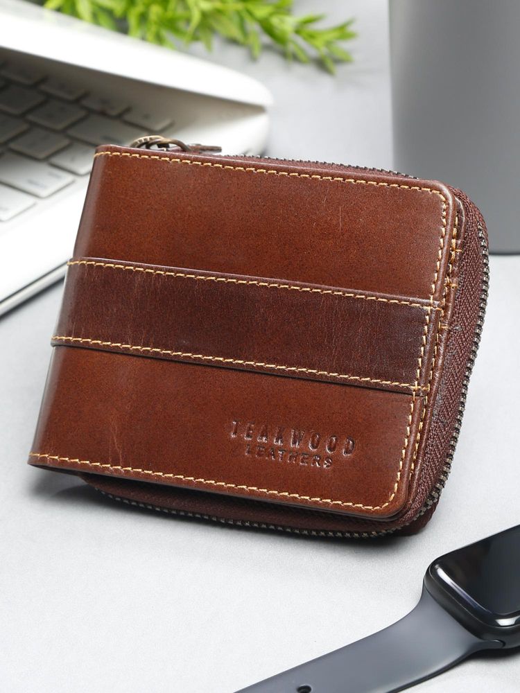 Teakwood Men Brown Solid Zip Around Wallet-picture-23