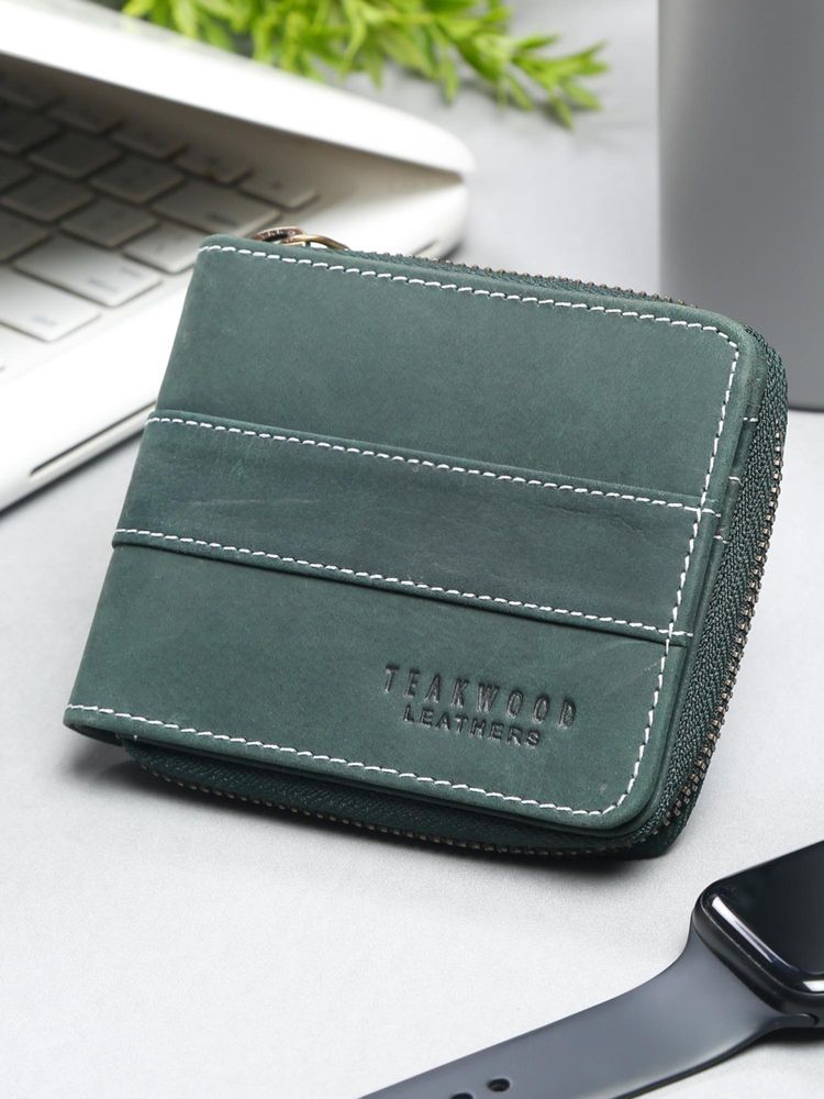 Teakwood Men Olive Solid Zip Around Wallet-picture-22