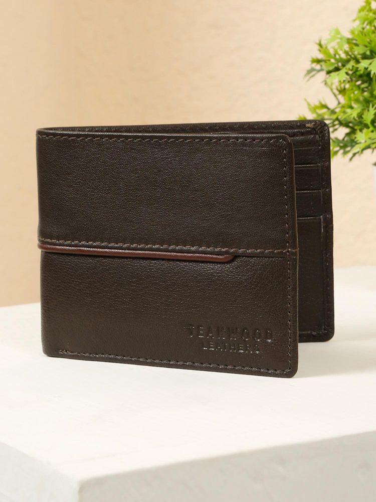 Teakwood Mens Classic Bi-Fold Design Brown Leather Wallet-picture-25