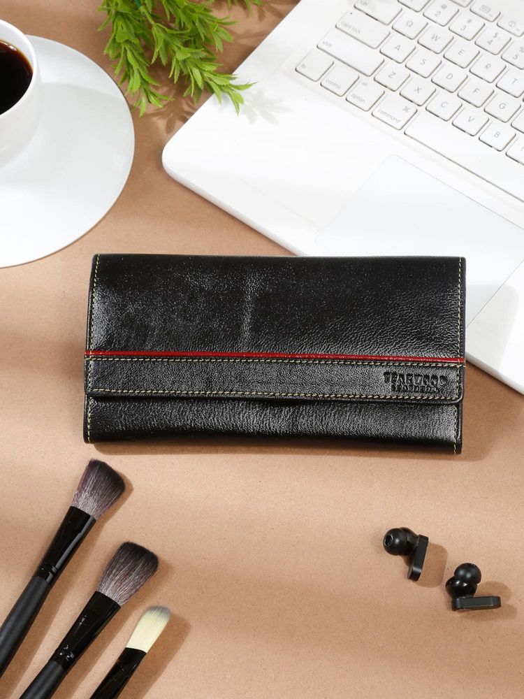 Teakwood Women Black Leather Two Fold Wallet-image-30