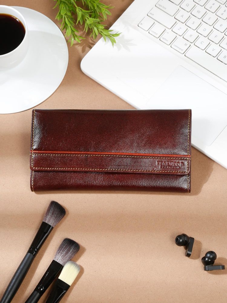 Teakwood Women Brown Leather Two Fold Wallet-image-22